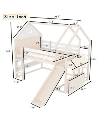 Streamdale Loft Bed with Bookshelf, Slide, and House-Shaped Design for Kids