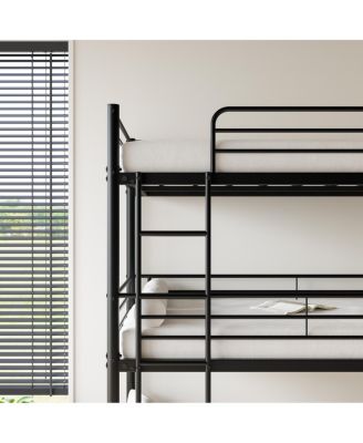 Sturdy Metal Triple Bunk Bed with Guardrails & Ladders
