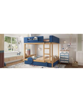 Streamdale  Bunk Bed with Trundle, Wood Bunk Bed Frame with Bookshelf