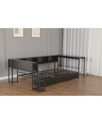 Streamdale Corner Bed Frame   with Bookcase, LED, Charging Station