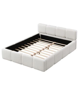 Queen Size Boucle Platform Bed with Thick Headboard and Footboard