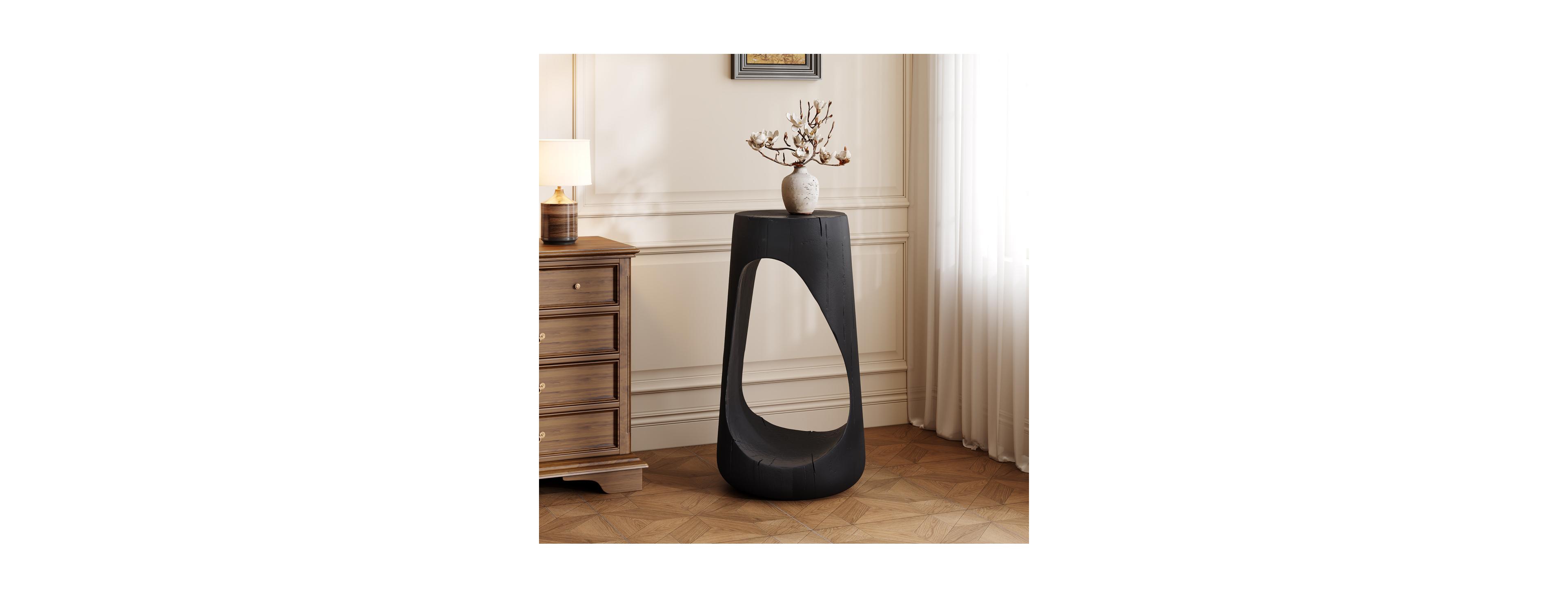 Streamdale Furniture Outdoor Side Table, Hollow Design, Patio Garden Stool, Black Concrete