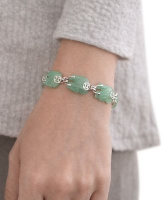 Green Jade Elephant (15 x 15mm) Station Bracelet in Sterling Silver