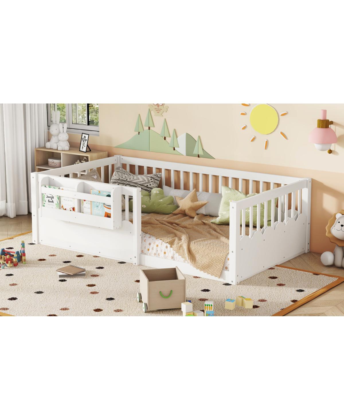 Streamdale Furniture Twin Floor Bed with Fence & Bookshelf