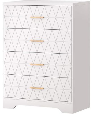 Wood Dressers for Bedroom with 4 Drawers, Modern Tall Dressers, Wide Chest of Drawers with Gold Handles, Wooden Dresser Nightstand