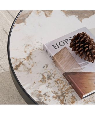 Streamdale Set of 2 Coffee Table, Round Sintered Stone Tabletop for Living Room