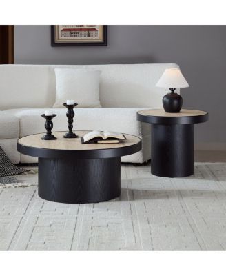 Streamdale Set of 2 Coffee Table, Round Sintered Stone Tabletop