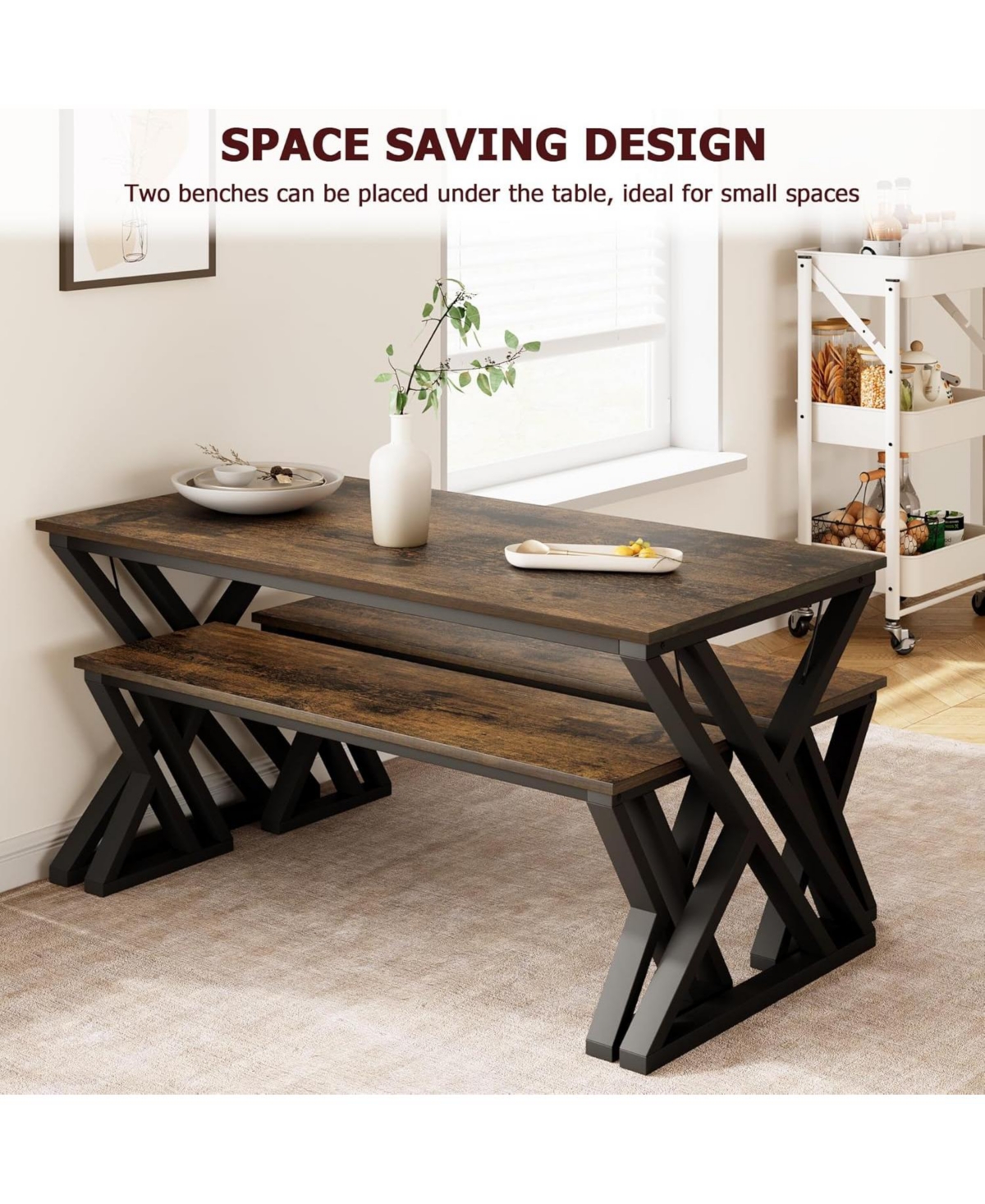 gaomon Kitchen Table with 2 Benches Dining Table Set for 4 Saving Space Dining Room Table Set for Kitchen Dining Room