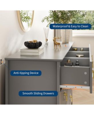 Wide 7 Drawer Wooden Dresser with Metal Handles Bedroom Storage Cabinet