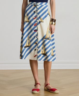 Women's Print Button-Front Crepe Skirt