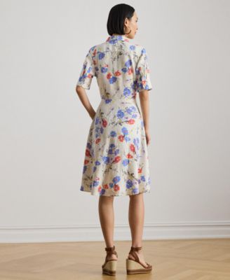 Women's Floral Tie-Front Collared Shirt Dress