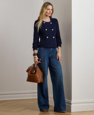 Women's Double-Breasted Crewneck Sweater Jacket