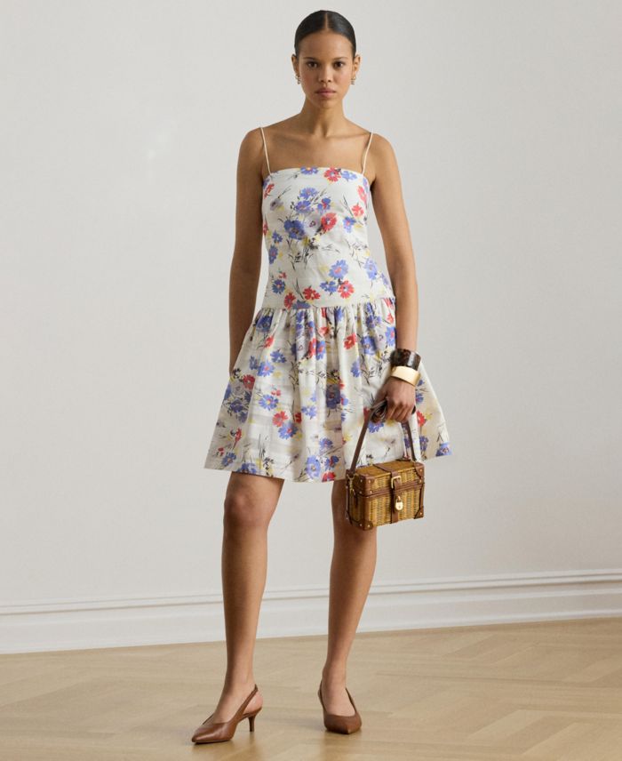 Lauren Ralph Lauren Floral Satin Drop-Waist Cocktail Dress