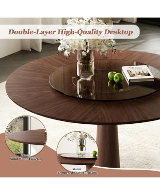 Streamdale Solid Wood Dining Table with Glass Lazy Susan & Steel Base