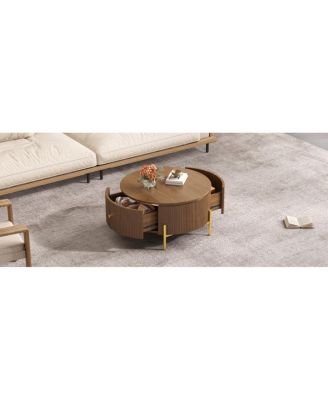 31.5" Modern Round Coffee Table with 2 Drawers