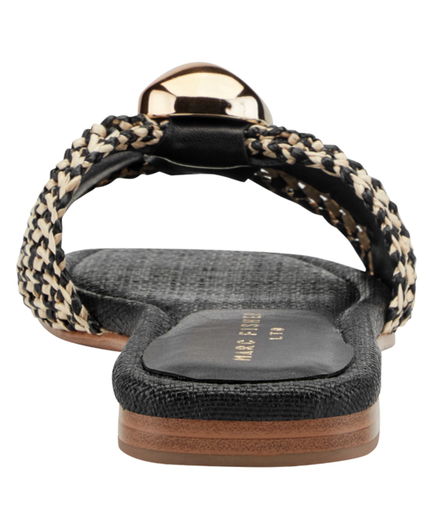 Женские сандалии Marc Fisher LTD Nalena Ornamented Woven Flat, цвет: Чёрный / Бежевый — фото 3