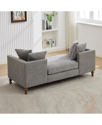 75.2" Wide Upholstered Chaise Lounge with Nailheads & 4 Pillows