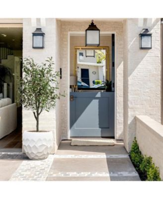 14.6-Inch Round White Geometric MgO Planter