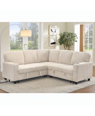 L-Shaped Sectional Sofa Bed with Pull-Out Bed & Storage