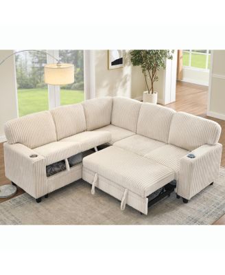 L-Shaped Sectional Sofa Bed with Pull-Out Bed & Storage