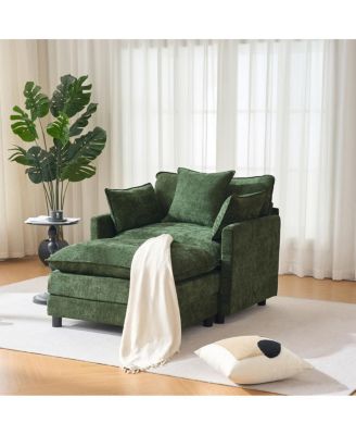 Modern Accent Chair with Ottoman, Chenille
