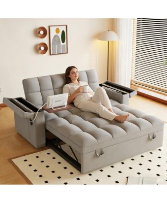 Streamdale 65-inch 3-in-1 Foldable Sofa Bed with Table, Storage Armrests & Adjustable Back