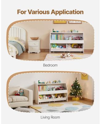 Wooden Kids Bookshelf, Toy Storage Cabinet with 2 Mobile Drawers, Storage Organizer for Nursery, Living Room and Preschool