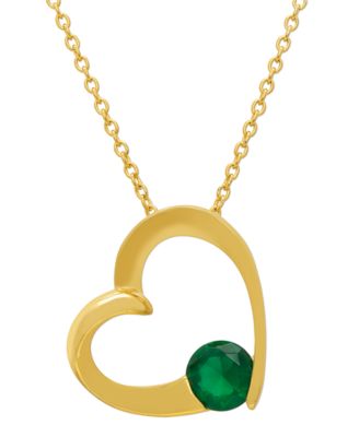 Lab Grown Emerald (0.75 ct. t.w.) Open Heart Pendant Necklace in 14k Gold Over Sterling Silver