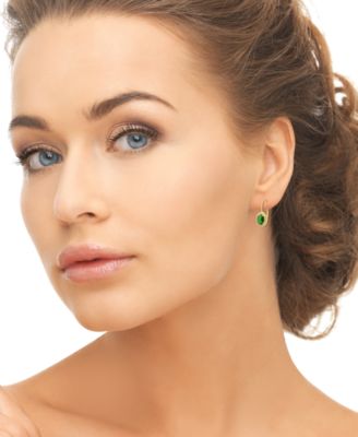 Lab Grown Emerald (1.70 ct. t.w.) and Lab Grown White Sapphire (0.32 ct. t.w.) Halo Leverback Earrings in 14k Gold Over Sterling Silver