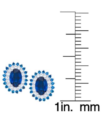 2-Pc. Lab Grown Blue Sapphire and Lab Grown White Sapphire (3.36 ct. t.w.) Halo Oval Pendant Necklace and Stud Earrings Set in Sterling Silver