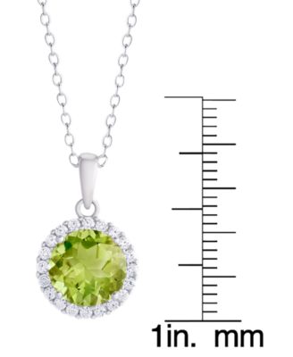 2-Pc. Genuine Peridot (2.95 ct. t.w.) and White Topaz (0.29 ct. t.w.) Round Halo Pendant Necklace and Stud Earrings Set in Sterling Silver