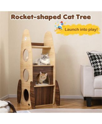 Rocket Shape Cat Tree with 2 Condos & Sisal Scratch Pads, Hanging Pompom Toys