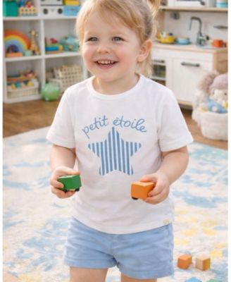 Little Girls "Petit Etoile" Cotton-Rich Star-Themed 3/4-Sleeve T-Shirt