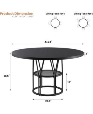 47" Round Dining Table with Storage, Sturdy Metal Frame Circle Dinner Table for Small Space, Apartment, Living Room