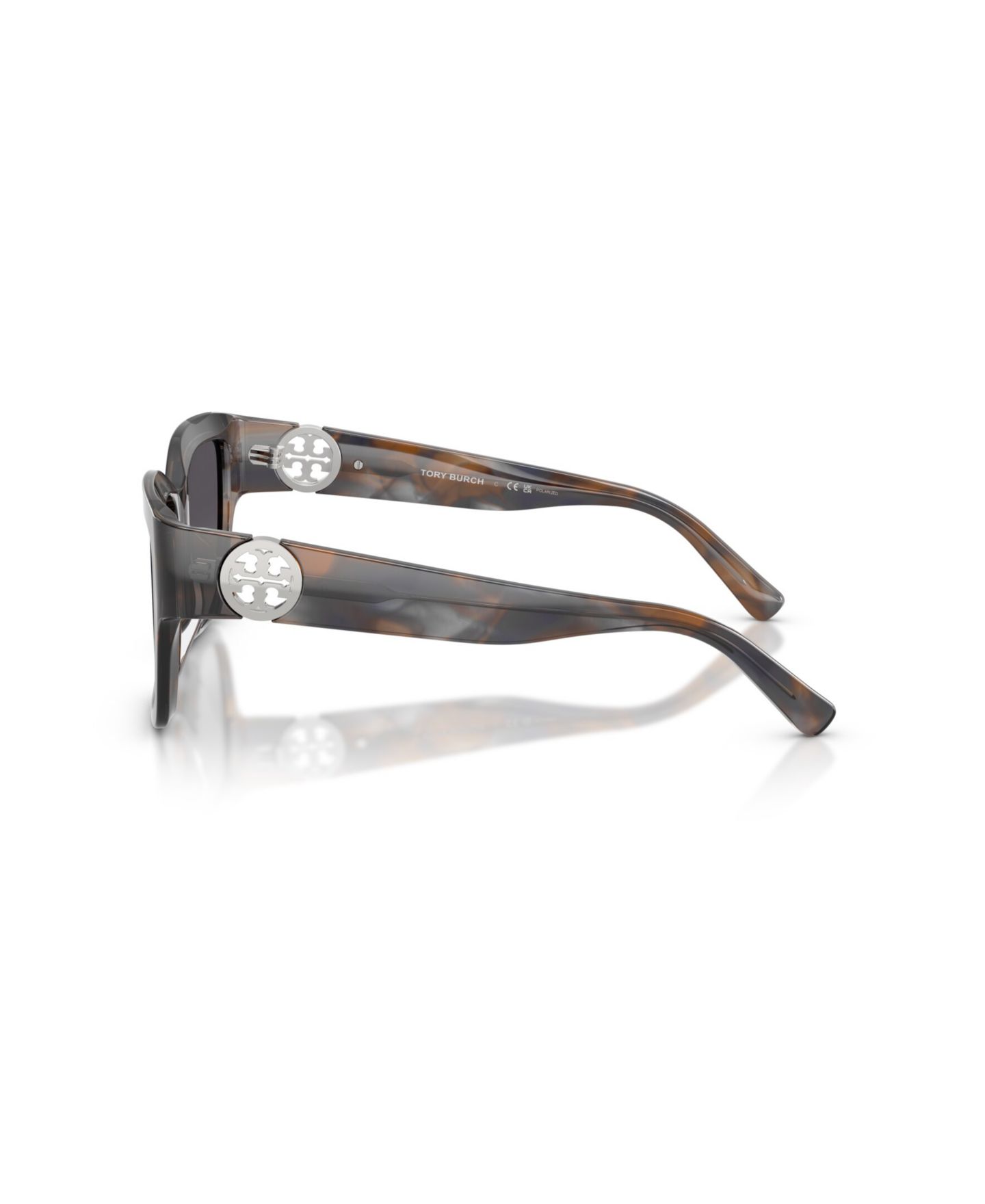 Женские солнцезащитные очки Tory Burch Square Polarized Sunglasses, TY7228U, цвет: Синий дымчатый черепаховый — фото 5