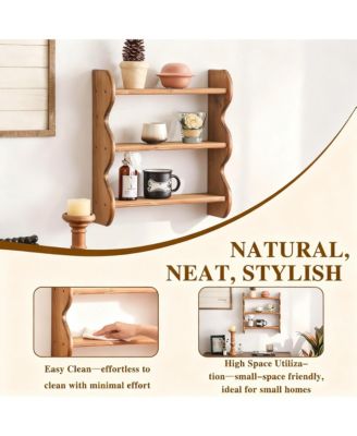 Solid Wood 3-Tier Wall Shelf: Durable, Vintage Design, Multi-Use Storage