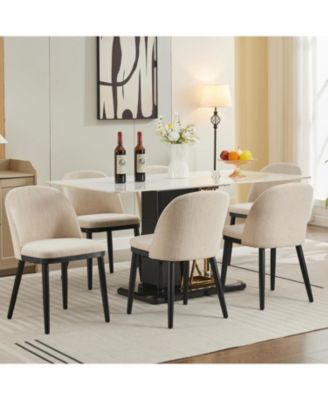 Chairs Set of 6, Modern Fabric Upholstered Kitchen Side Chairs with Curved Backrest & Wood Leg, Armless Dining Chair for Restaurant/Cafe.