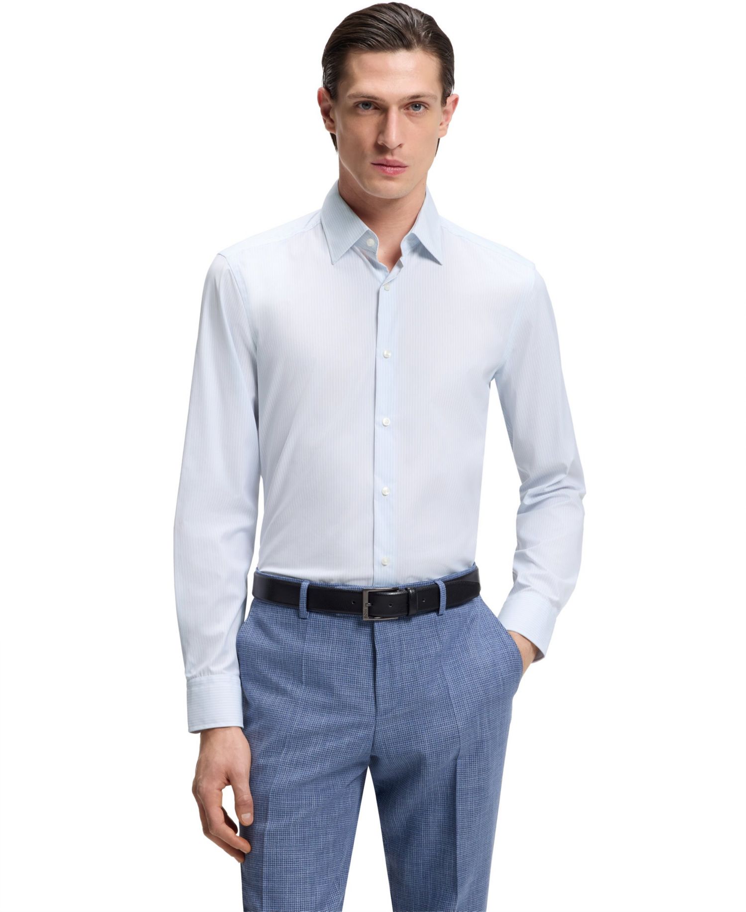 Men's Striped Performance-Stretch Slim-Fit Dress Shirt