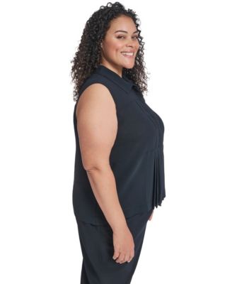 Plus Size Collared Neck Sleeveless Top