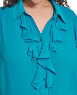 Plus Size Collared Neck Short-Sleeve Top