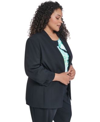 Plus Size Collarless One Button Blazer