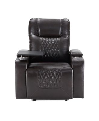 Power Motion Recliner with USB Charging Port and Hidden Arm Storage 2 Convenient Cup Holders Design and 360° Swivel Tray