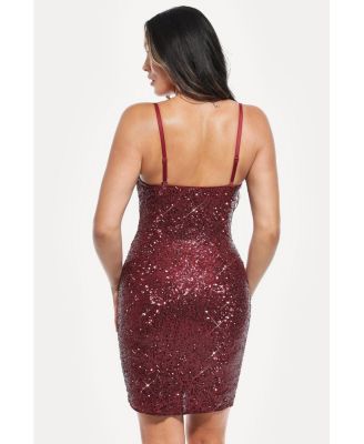 Women's Sequin Cowl Neck Sculpting Mini Dress
