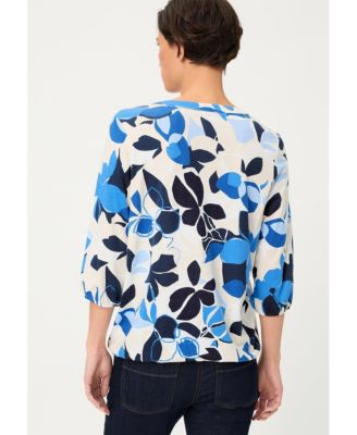 Women's Graphic Floral Split Neck T-Shirt