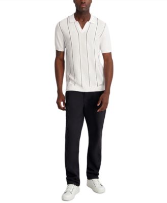 Men's Vertical Stripe Textured Johnny Collar Polo Shirt