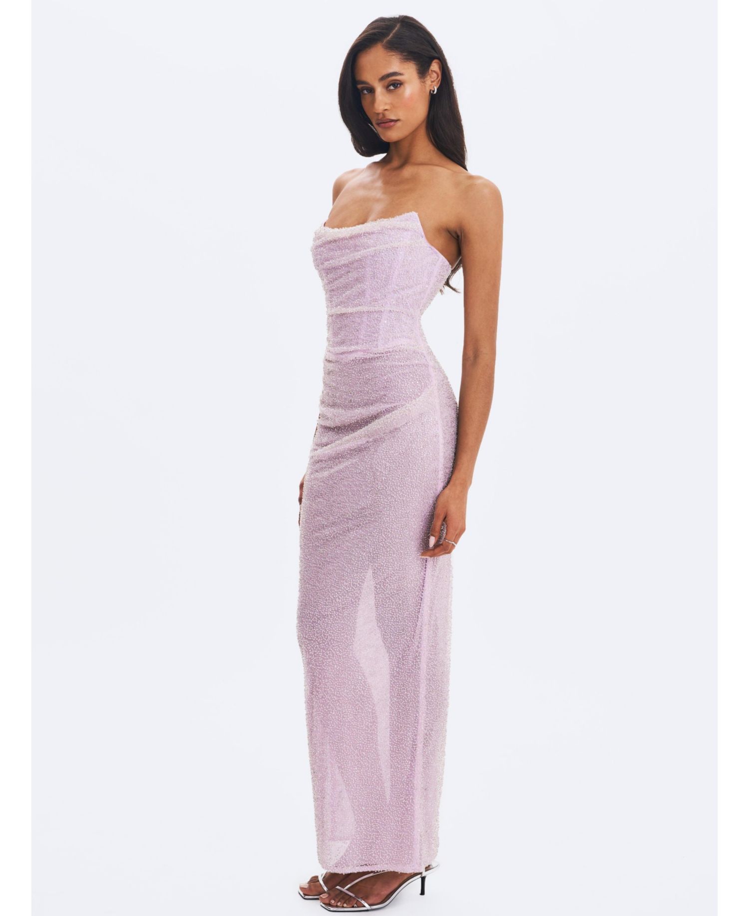 Women's Raylee Beaded Mesh Strapless Sheath Maxi Dress