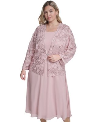 Plus Size Mesh Jacket and Sleeveless Fit & Flare Dress, 2-Piece Set