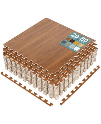20 Tiles 80 Sq ft Wood Grain Interlocking Floor Foam Tile Mats - for Home, Playroom, Basement, Trade Show