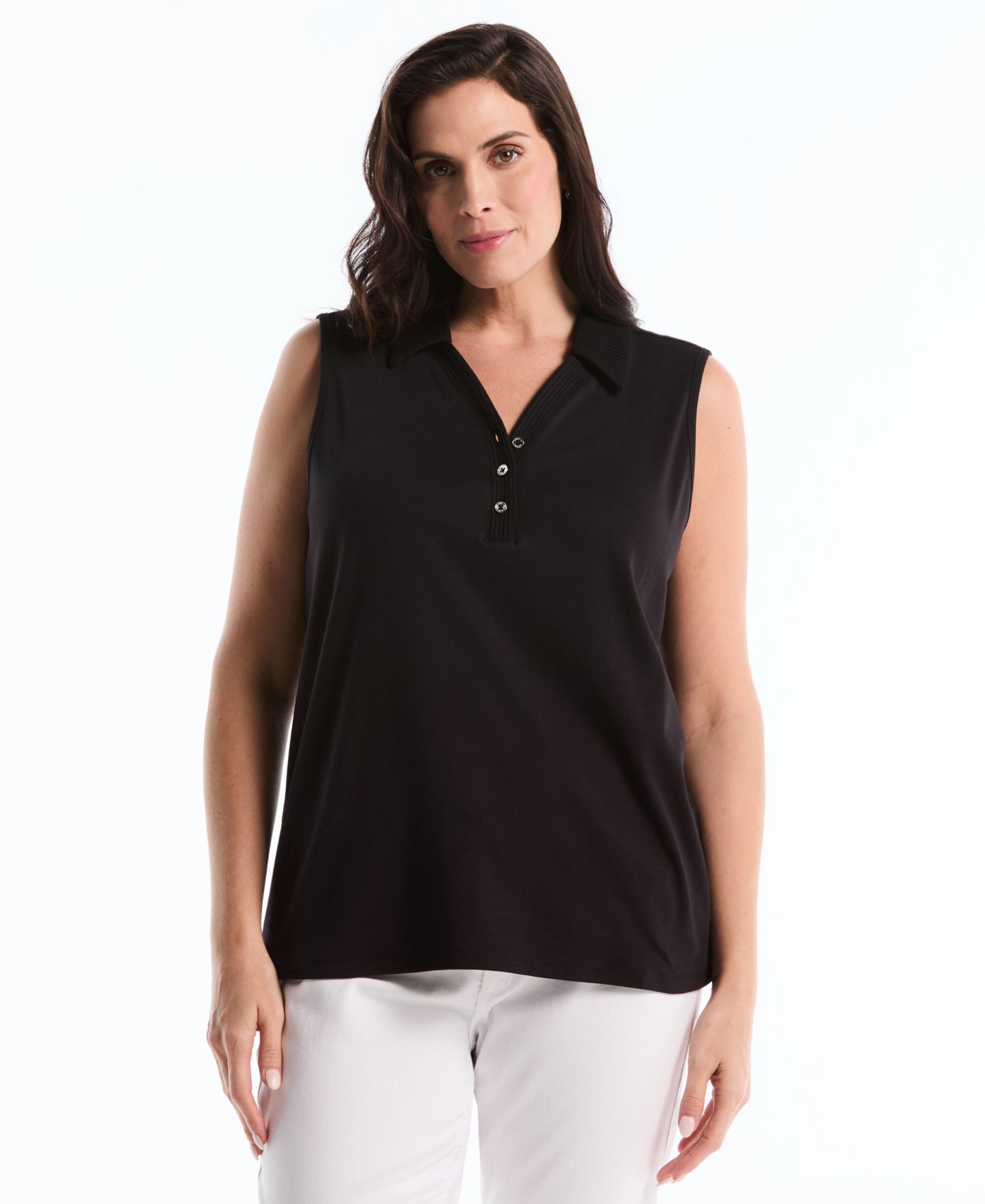 Женский топ Rafaella Plus Size Sleeveless Polo, цвет: Чёрный — фото 3