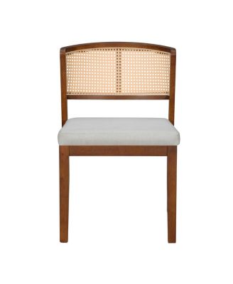 Rattan Dining Chairs (Set of 2) - Upholstered, Curved Back, Hardwood Frame